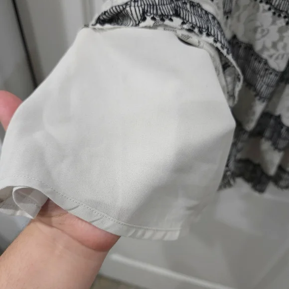 J.O.A. Revolve Tiered Off The Shoulder Lace Mini Dress in Nude Black, Size M - Picture 15 of 16